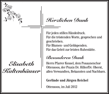Traueranzeige von Elisabeth Kaltenhäuser von Pegnitz-Zeitung